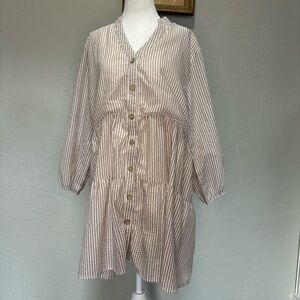Pink Lily Striped Tiered Button-Front Dress Women’s Large